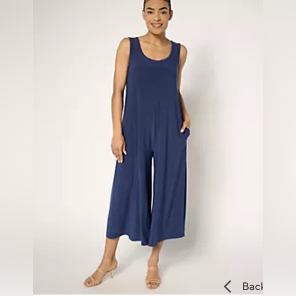 Attitudes by Renee Size 2X Royal Blue Regular Como Jersey Wide-Leg Crop Jumpsuit
